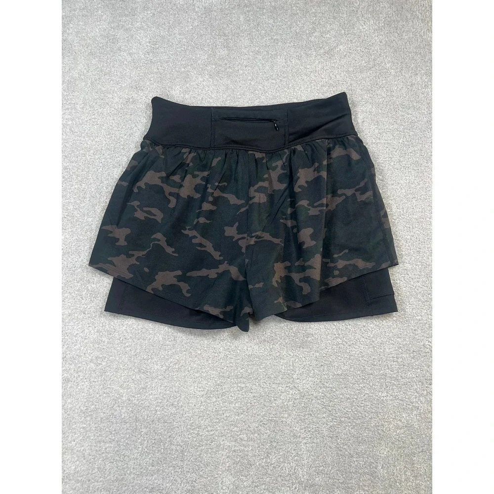 SPANX Get Moving 2-in-1 Athletic‎ Shorts Black Camo Compression Liner Womens M